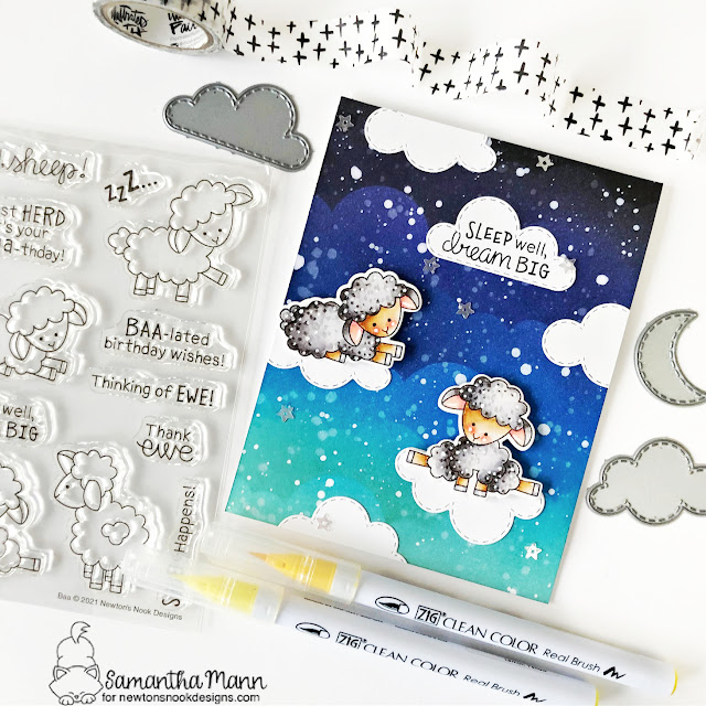 Sleep Well, Dream Big card by Samantha Mann | Baa Stamp Set, Clouds Stencil and Sky Scene Builder Die Set by Newton's Nook Designs #newtonsnook #handmade