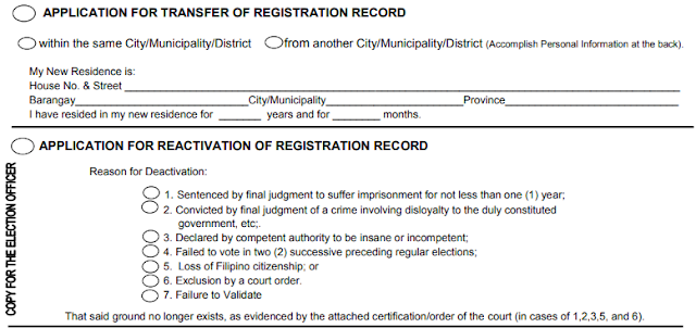 COMELEC Voters Application for Transfer and Reactivation of Registration Philippines