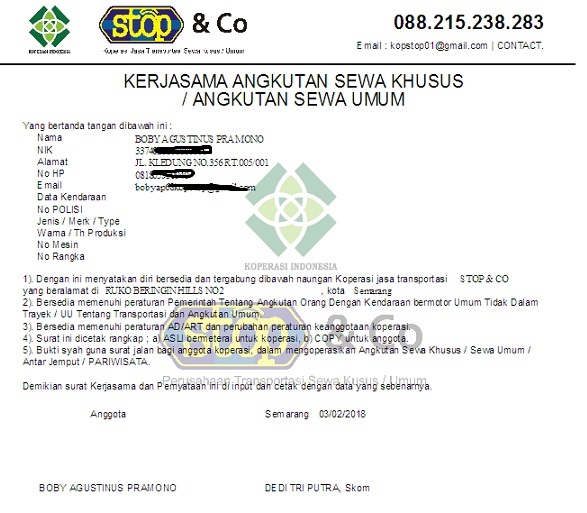 Contoh Surat Perjanjian Kerjasama Jasa Angkutan