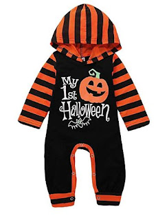 JGH Baby Halloween Bodysuit Cute Pumpkin Letter Print My 1st Halloween Long Sleeve Hoodie