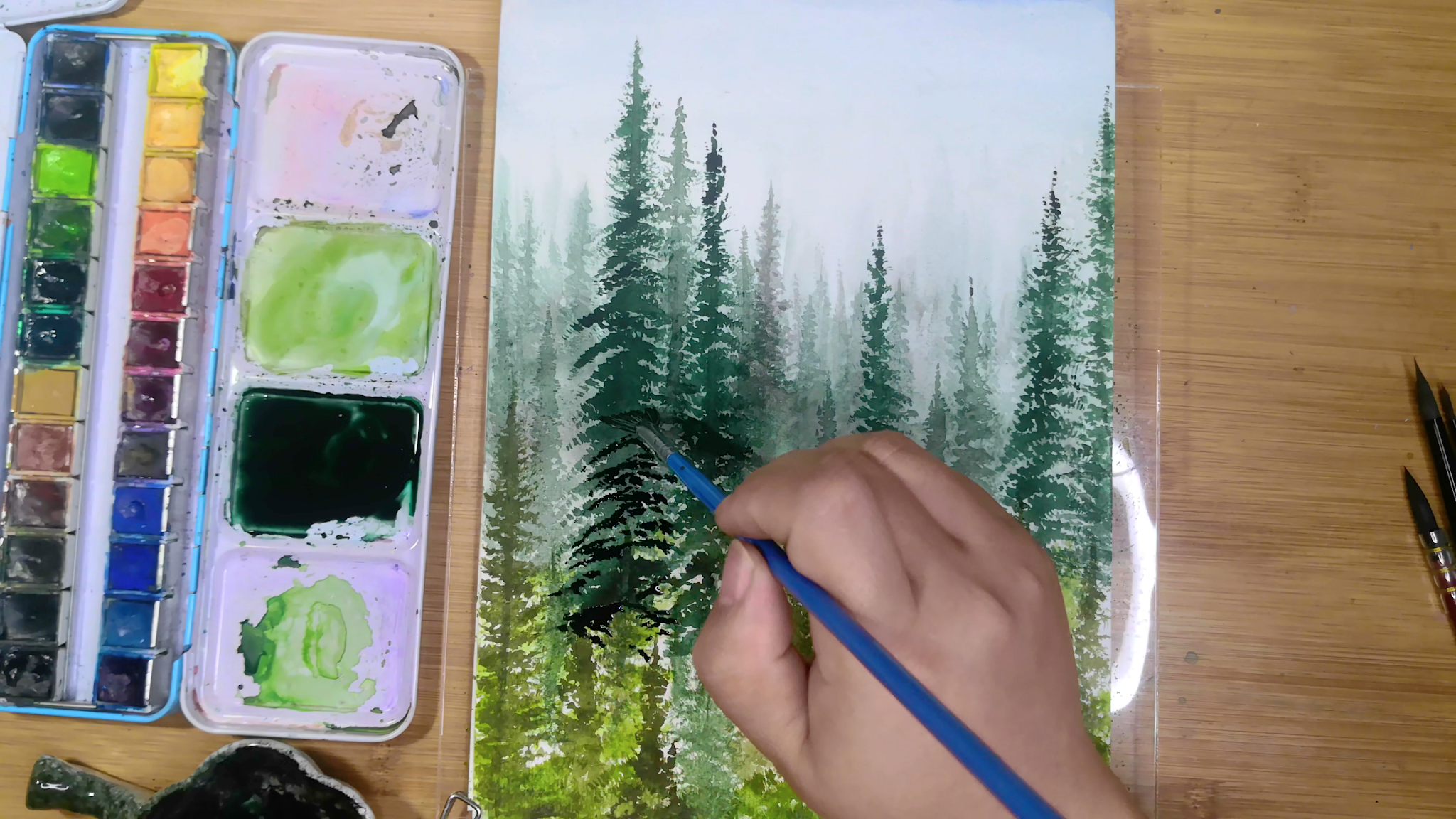 How to draw pine tree forest in the rain tutorial for beginner, come to see my online class
