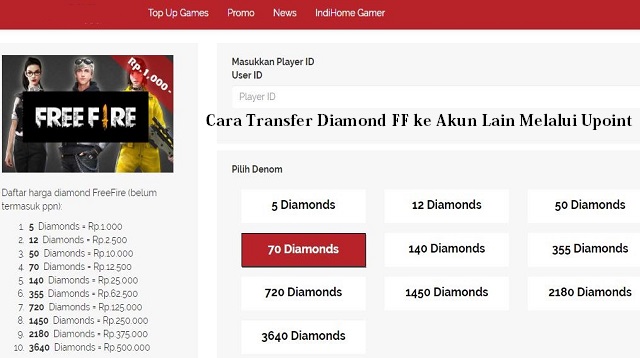 Cara Transfer Diamond FF ke Akun Lain Melalui Via Upoint