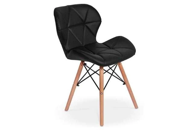 Cadeira Charles Eames Eiffel Slim Wood Estofada - Preta