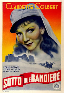 SOTTO DUE BANDIERE. Cartel: 70 x 100 cms. Italia. Imprenta: A. P. E., Roma. BAJO DOS BANDERAS. Under Two Flags. 1936. Dirección: Frank Lloyd. Reparto: Ronald Colman, Claudette Colbert, Victor McLaglen, Rosalind Russell, Gregory Ratoff, Nigel Bruce, C. Henry Gordon, Herbert Mundin, John Carradine, Lumsden Hare.