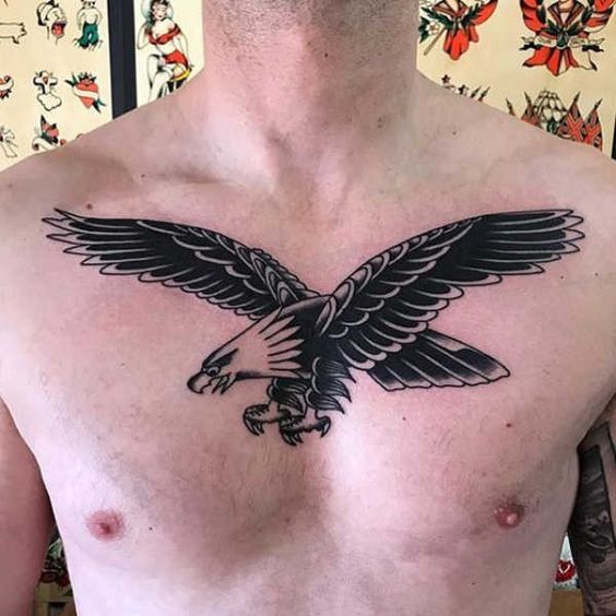 Black-Ink-Eagle-Chest-Tattoo