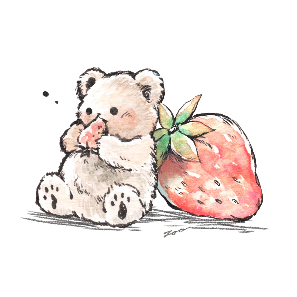 フリーアイコン 動物と苺 無料配布 果物とぬいぐるみ テディベア のほんわかかわいい手書きイラスト ツイッター インスタ Line各sns用フリー素材 遠北ほのかのイラストサイト