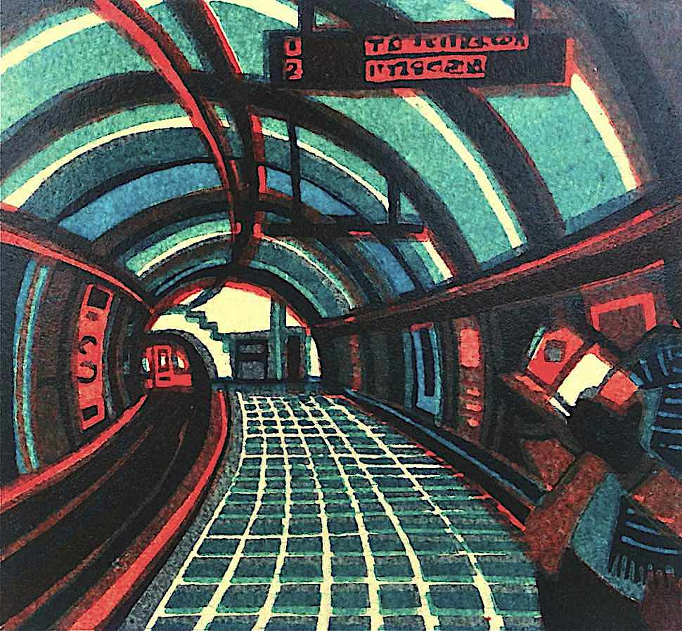 a Gail Bodholt art print of a subway scene