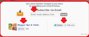 Twitter Follow Button,Facebook Popup and Email Subscription Form For Blogger