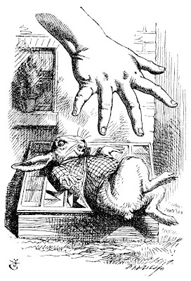 Giant Alice's hand grabs for the Rabbit