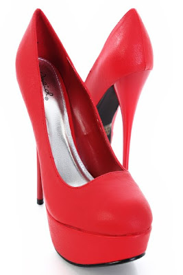 Red Soft Faux Crinkle Leather Round Close Toe Pump Platform Heels