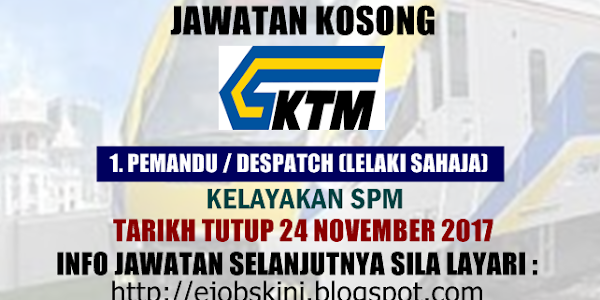 Jawatan Kosong Keretapi Tanah Melayu Berhad (KTMB) - 24 November 2017
