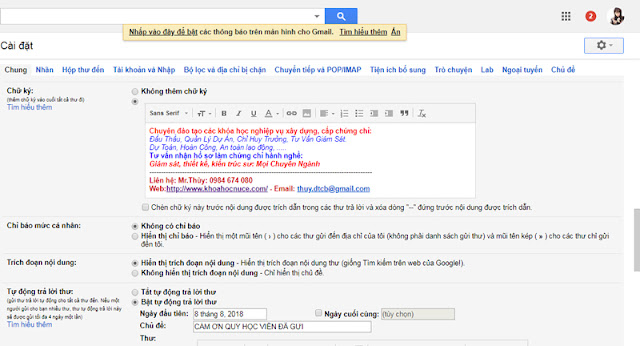 dat backlink ngay trong gmail