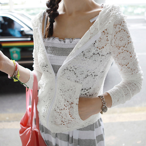 Korean Romantic Lace Zip-Up Hoodie