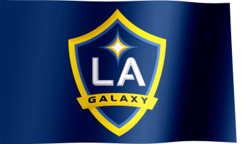 The waving fan flag of the Los Angeles (LA) Galaxy with the logo (Animated GIF)