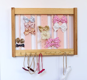 bow organizer and headband holder — wood frame with ribbons