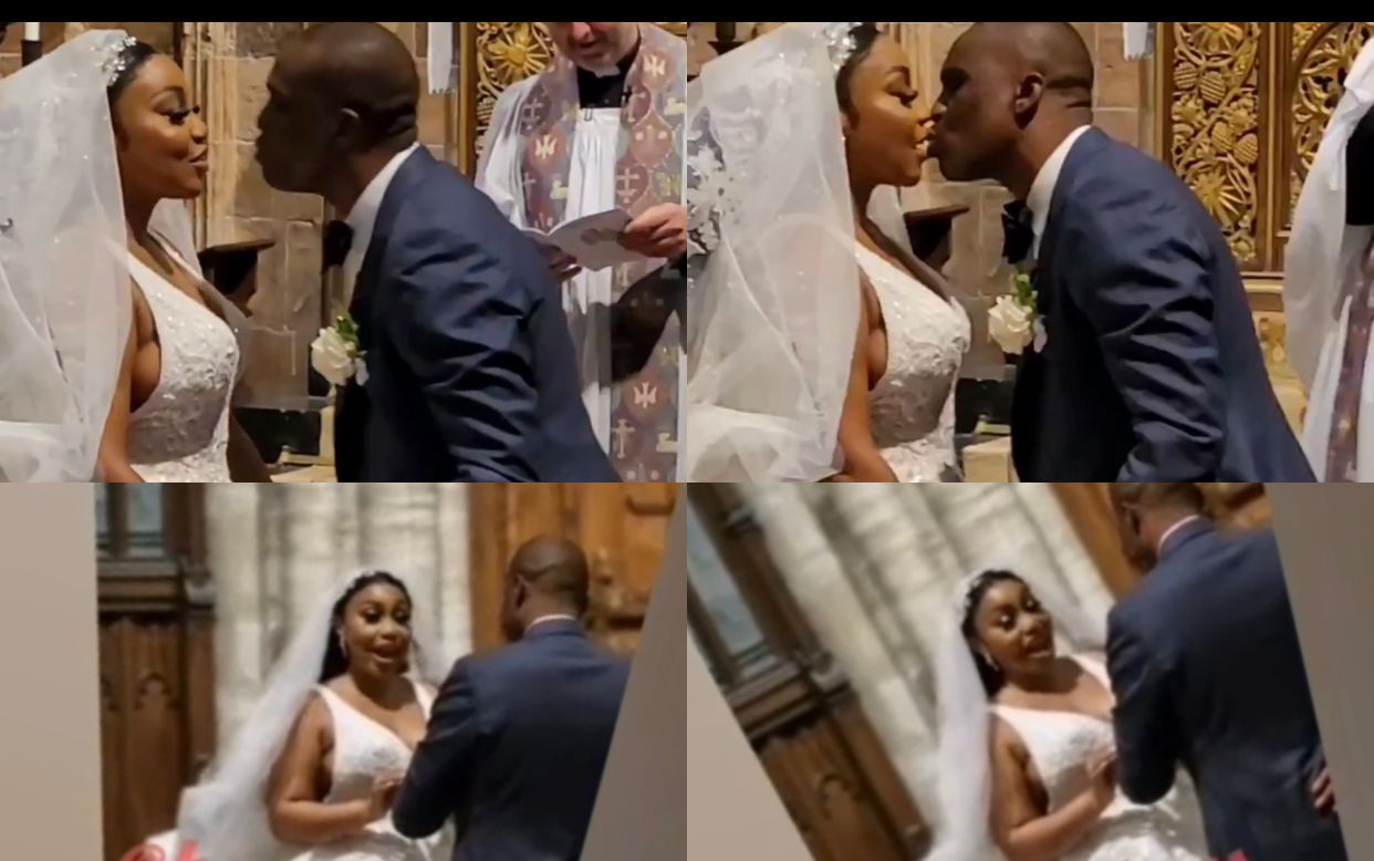 ReelDeel: Moment Fidelis Anosike Kissed His Beautiful Bride, Rita Dominic As They Exchange Vows (Video)