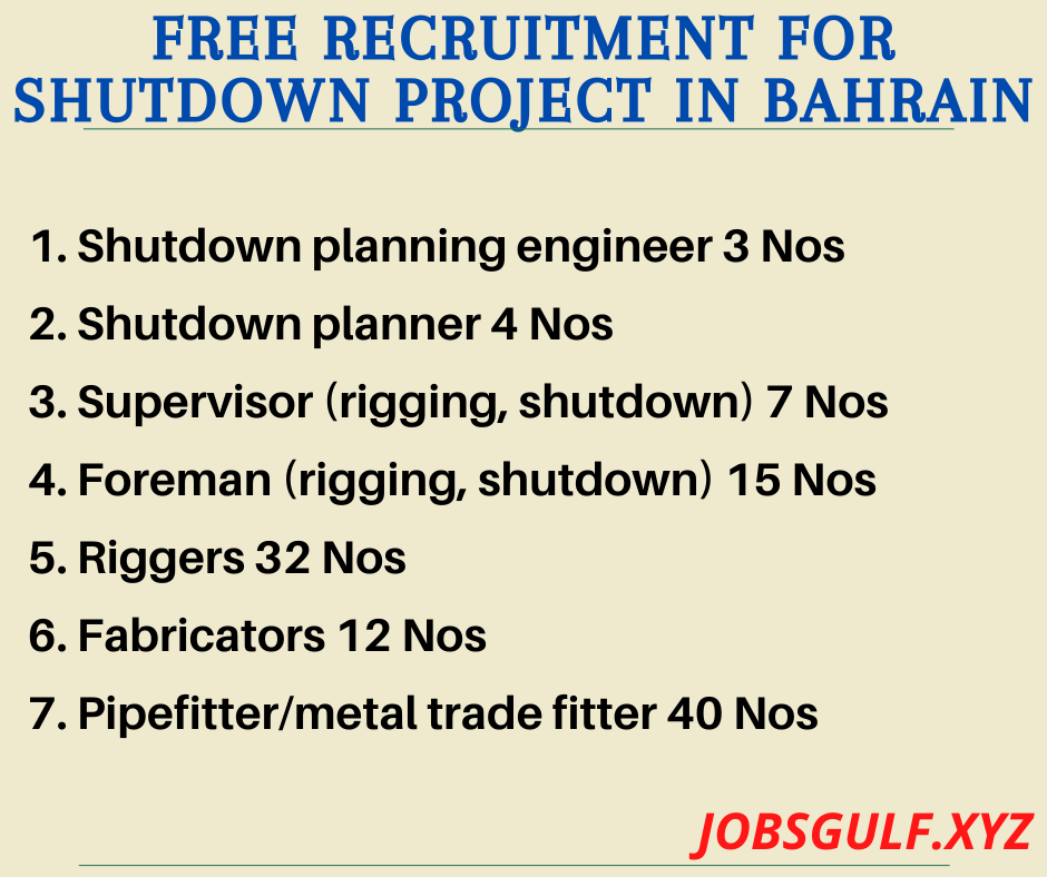 Free recruitment for Shutdown Project in Bahrain