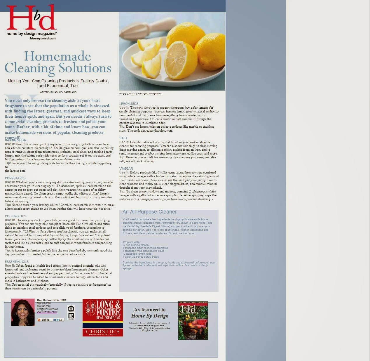 Kim Kroner Blog || Weekly Article || Homemade Cleaning Solution