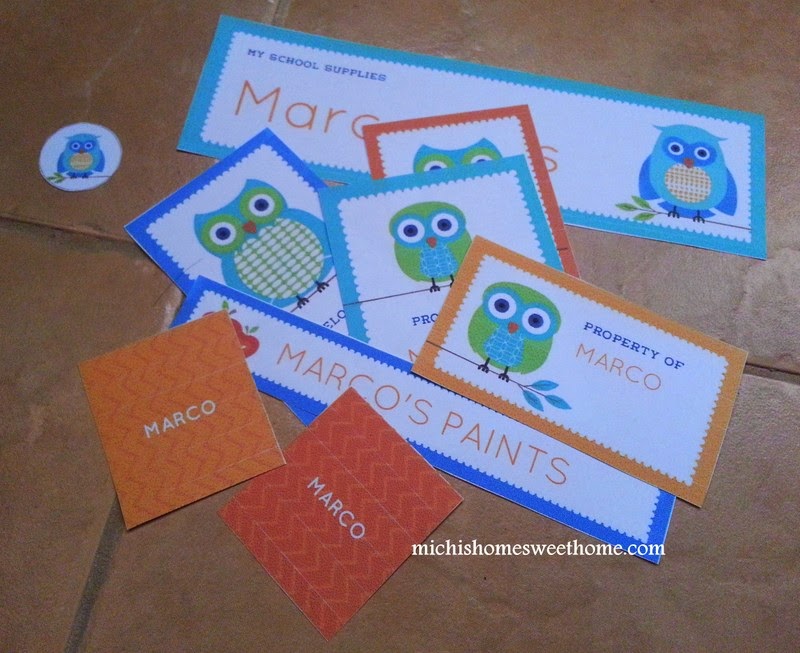 Kids labels for school supplies