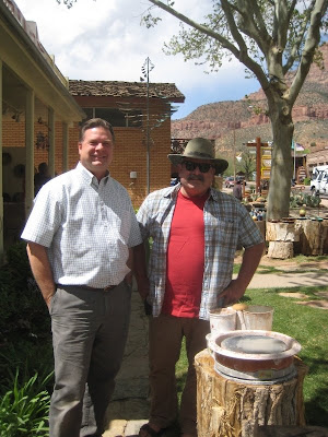 Roland Lee with potter Greg Worthington owner of Worthington Gallery in Springdale Utah