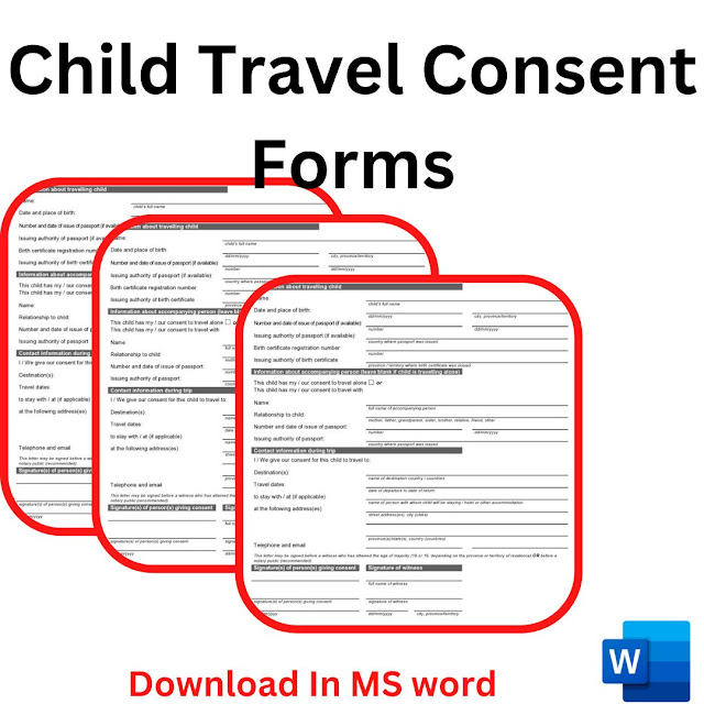 Child Travel Consent Forms Pritable Download In Word Format