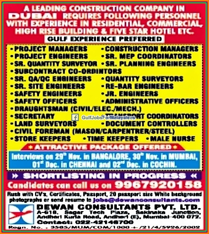 Construction company Dubai job vacancies