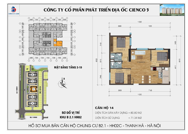 Mặt Bằng Căn Hộ 14 Chung Cư B2.1 HH02C Thanh Hà Mường Thanh