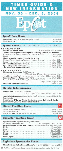 Epcot Times Guide December 2008 Disney World