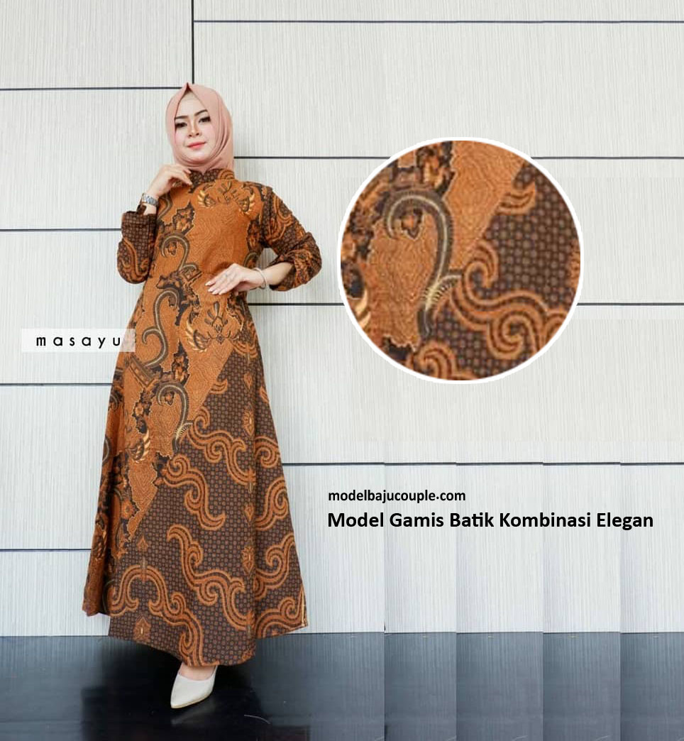 32 Vogue Gamis Batik Pesta Kombinasi Satin Sifon Brokat 