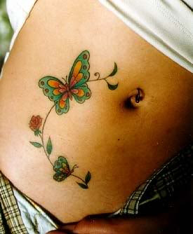 Butterfly Tattoo Design on Female Stomach