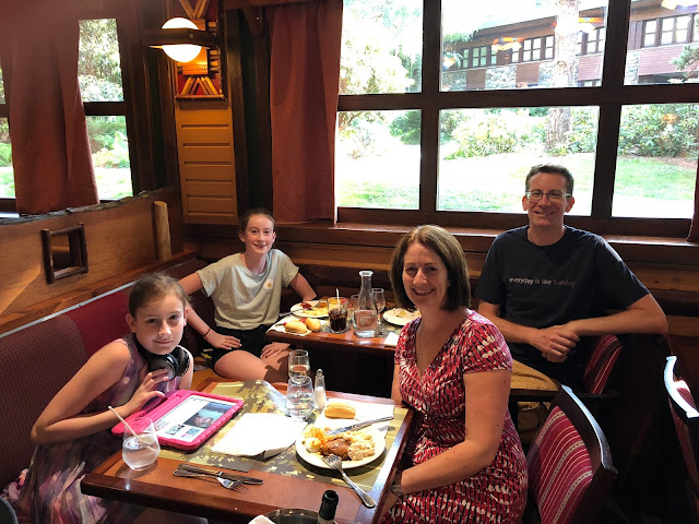 Family selfie in Disney hotel restaurant