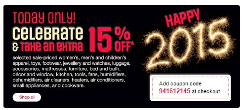 Sears Canada New Year 15% off Discount Coupon Code
