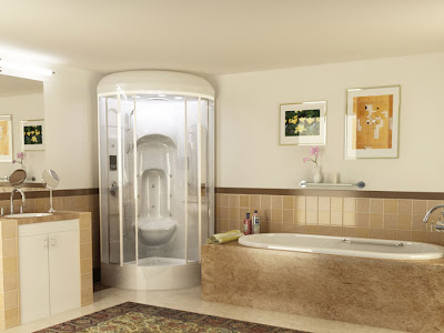 Elegant Bathroom With Lighting Fixtures and Furnitures