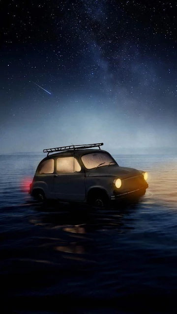 Retro Mini Car in Water iPhone Wallpaper