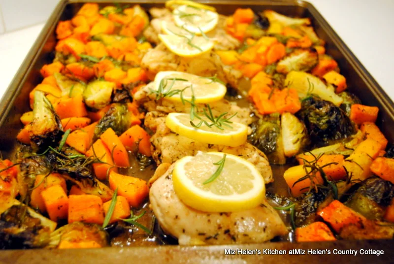 Sheet Pan Lemon Rosemary Chicken With Butternut, Brussels Sprouts at Miz Helen's Country Cottage