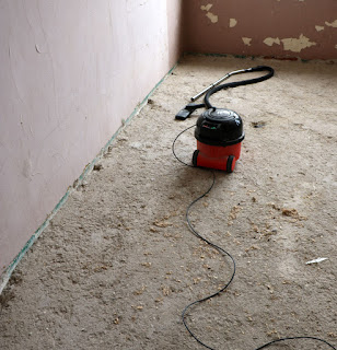 Hoovering up the loose bits of floor, and rabbit poo