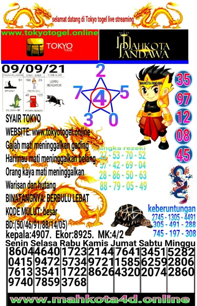 Syair Prediksi Tokyo Togel Kamis, 09 - September - 2021