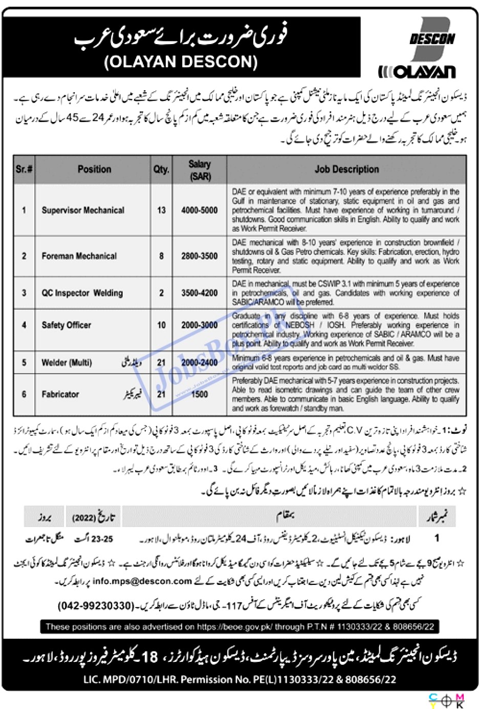 Descon Engineering Limited Jobs 2022 in Pakistan and Saudi Arabia