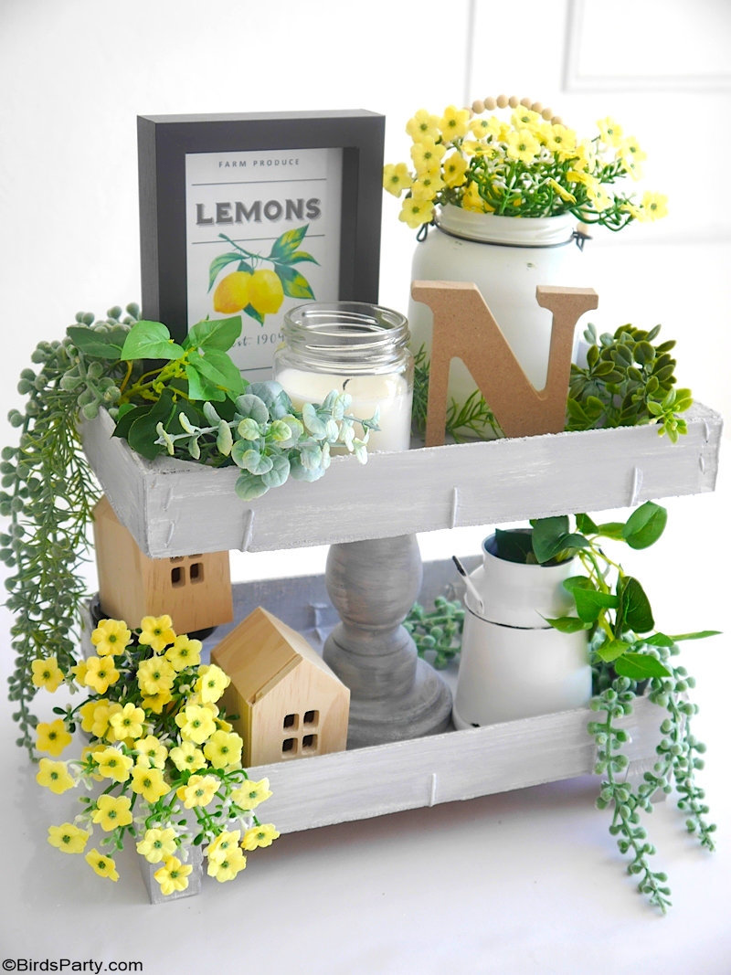 DIY Farmhouse Summer Decor - easy crafts projects and ideas to recycle "trash" into pretty decor for the home and for a summer party table! by BirdsParty.com @birdsparty #diy #farmhouse #homedecor #farmhousedecor #farmhousediy #dollartree #crafts #recycling #recycleddecor