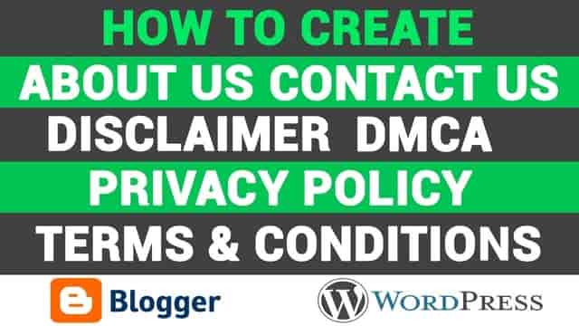 How to Create Contact us, About us, Privacy Policy, Terms & Conditions, and DMCA Page in Blogger.