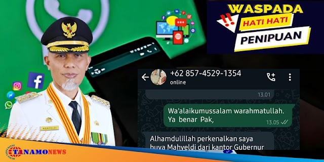 Pesan Penipuan Atas Nama Gubernur Mahyeldi Kembali Marak, Pemprov Koordinasi dengan Polisi untuk Memburu Pelaku