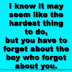 I know it may seem like the hardest thing to do, but you have to forget about the boy who forgot about you. 