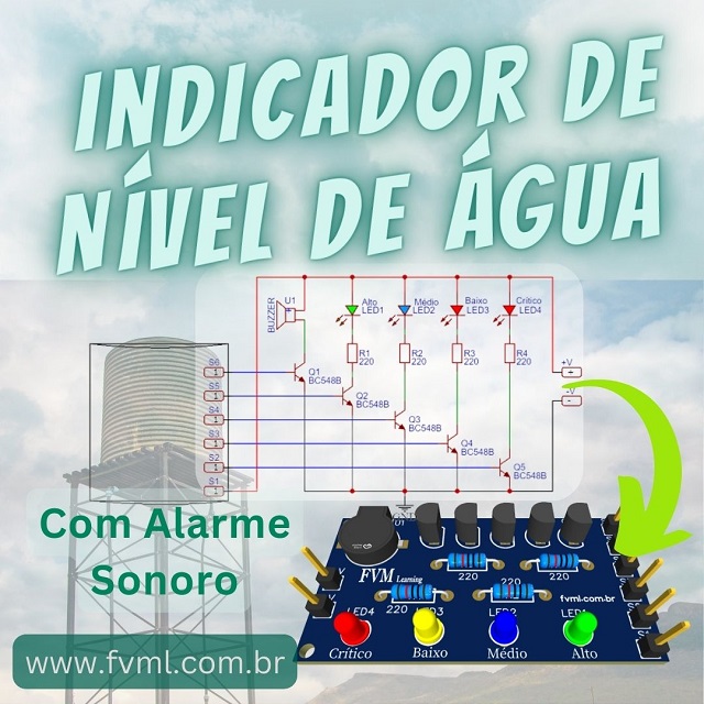 Circuito Indicador de Nível de Água com Sinalizado Sonoro Usando Transistores BC548C - fvml