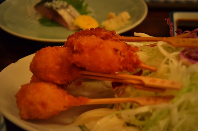 Deep fried sticks of Tofu, Potato, Octopus, Shrimp