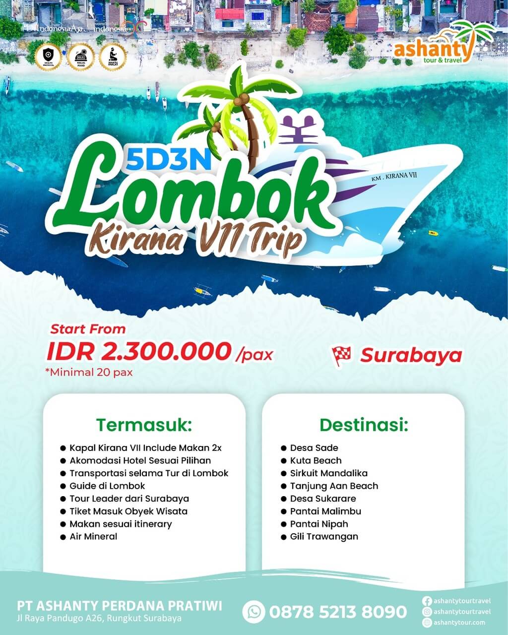 paket tour lombok dari surabaya 2024