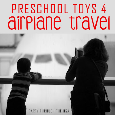 A list of preschool learning toys that are great for airplane travel, because they are quiet, self-contained, reusable, and don't have too many pieces