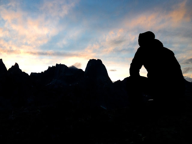 The Cirque of the Towers in the Wind River Range of Wyoming. Admiring the peaks at sunset