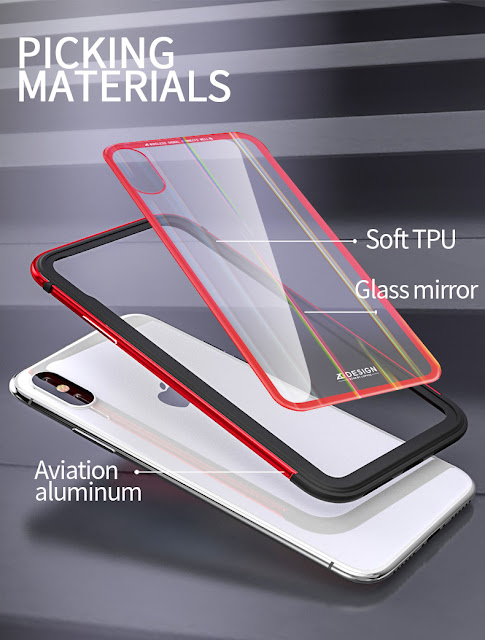 Luphie Protective Case For iPhone X Gradient Color Scratch Resistant Tempered Glass+Aluminum+TPU Back Cover - Transparent 