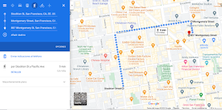 Ruta a pie que ofrece Google Maps desde Stockton St a Montgomery en San Francisco