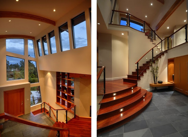 Photos of wooden staircase in the hallway of an armada house